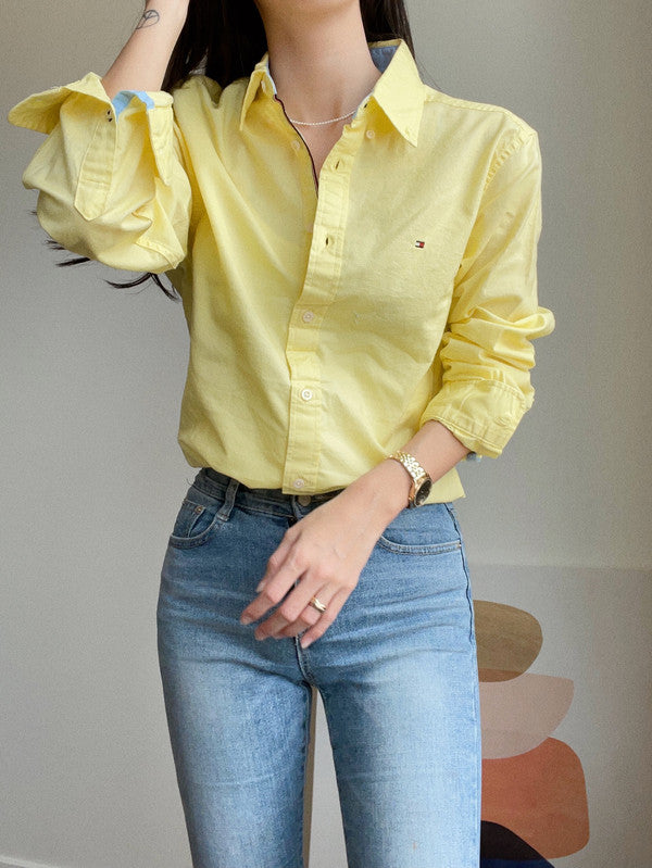 Tommy Hilfiger Men's New England Solid Oxford Shirt Yellow Topaz 78J5099 730 - APLAZE