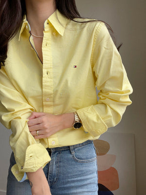 Tommy Hilfiger Men's New England Solid Oxford Shirt Yellow Topaz 78J5099 730 - APLAZE