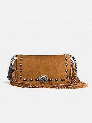Coach Suede Dinky With Fringe Crossbody Leather Bag Khaki 86821.
