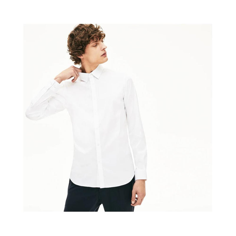 Lacoste Men's Slim-Fit Stretch Cotton Poplin Shirt Ch5366-51 001 White.