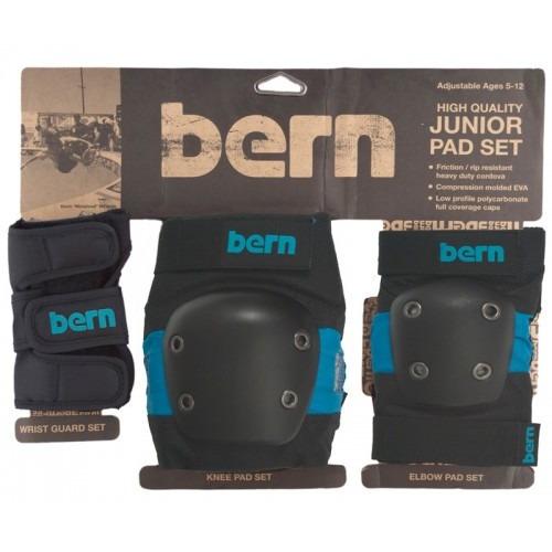 Bern Junior Pad Set, Knee, Elbow, Wrist -Blue on Black.