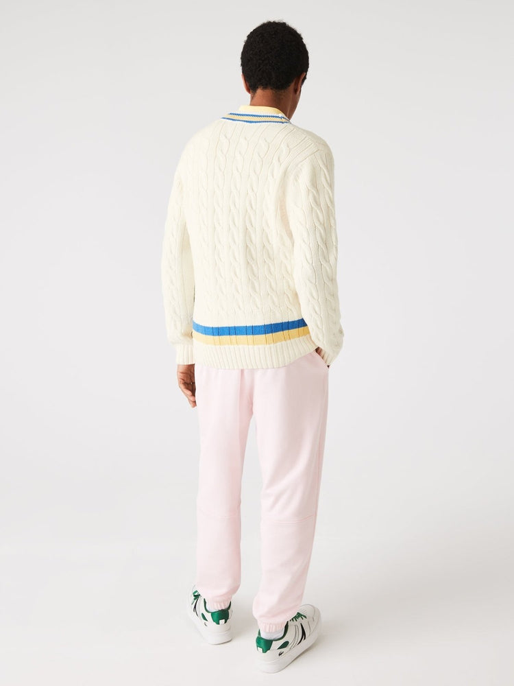 Lacoste Men's Classic Fit Contrast Striped Wool Sweater White/Yellow/Blue AH0493-51 7MZ.