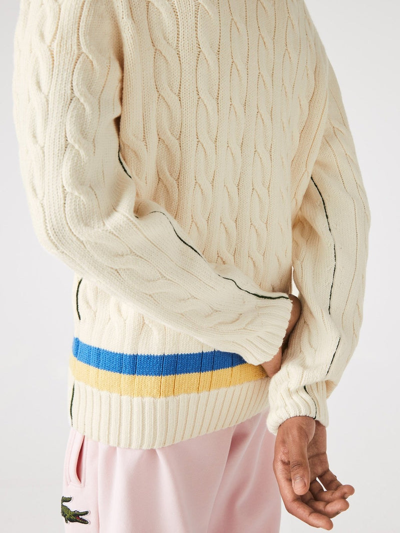 Lacoste Men's Classic Fit Contrast Striped Wool Sweater White/Yellow/Blue AH0493-51 7MZ.