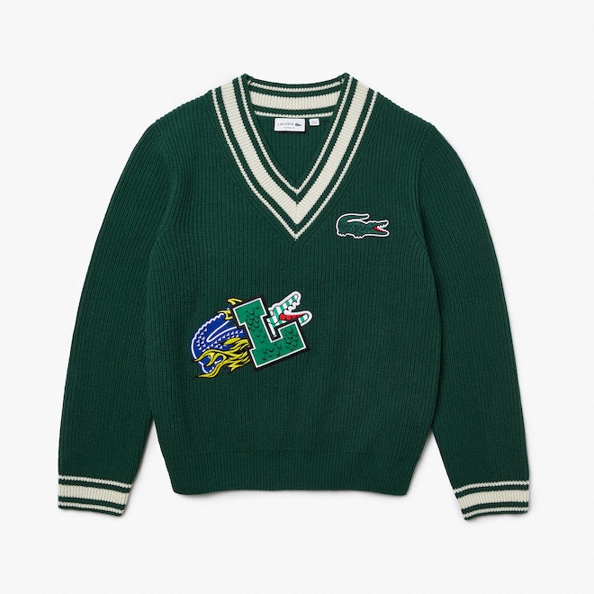 Lacoste Men's Holiday Comic Badge Sweater Green/Flour AH0735 51 YRR.
