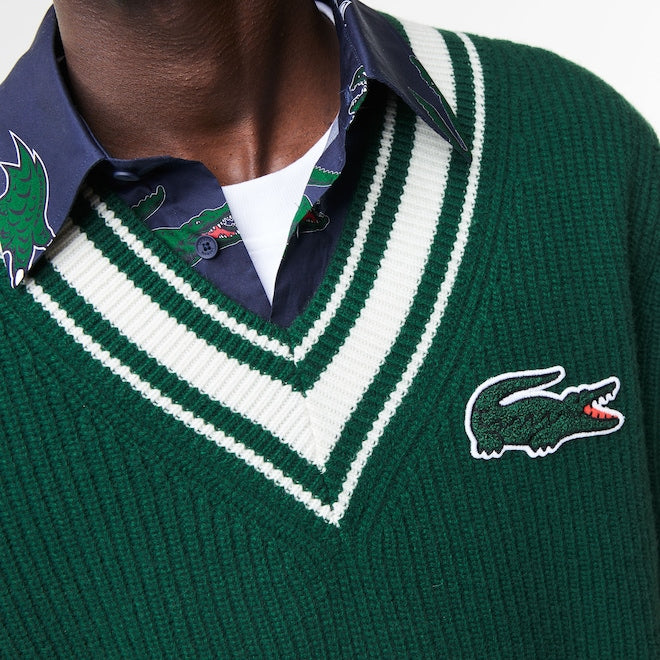 Lacoste Men's Holiday Comic Badge Sweater Green/Flour AH0735 51 YRR.