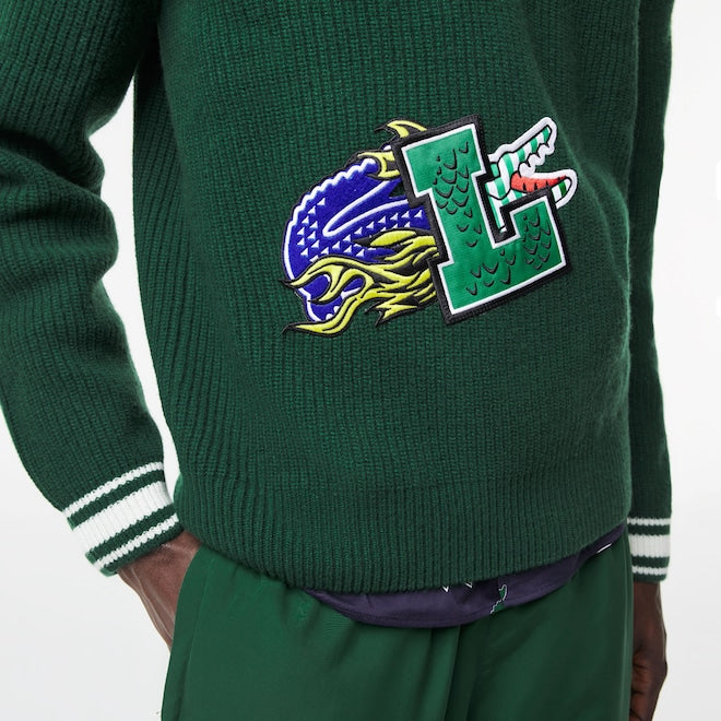 Lacoste Men's Holiday Comic Badge Sweater Green/Flour AH0735 51 YRR.