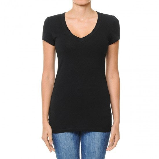 Jobber Womens V-Neck Short Sleeve Basic T-Shirts Black 65000.
