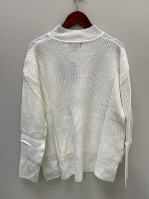Jobber Women's Mock Neck Dropped Shoulder Knit Sweater Ivory 71458.
