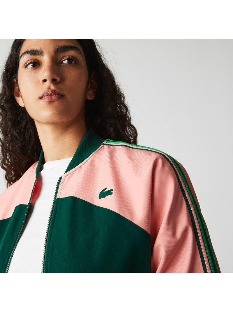 Lacoste Women's Sport Loose Fit Colorblock Zip Teddy Jacket Pink/Green BF6982 1RK.