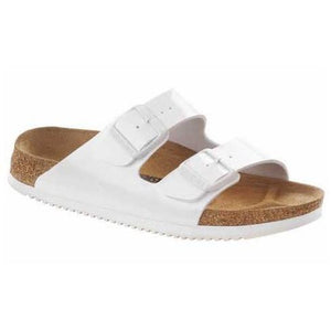 BIRKENSTOCK Womens Arizona Super Grip Bright White Patent Birko-Flor  in Bright White Patent.