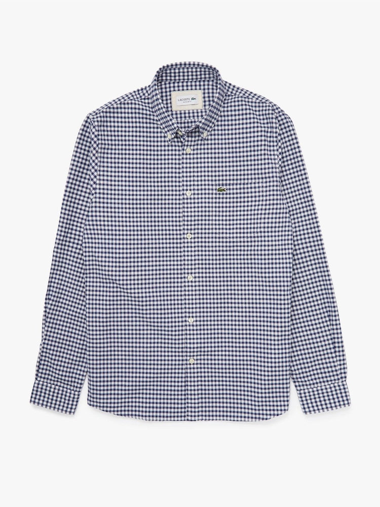 Lacoste Men's Regular Fit Gingham Oxford Cotton Shirt CH5271-51 6LN White Blue.