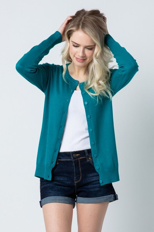Jobber Women's Round Neck Button Cardigans Teal SW280.