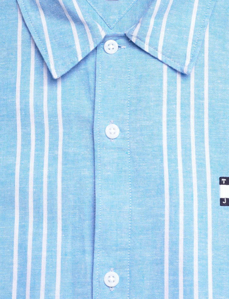Tommy Hilfiger Men's TJM Classic Linen Mini Stripe Shirt Skysail/Multi