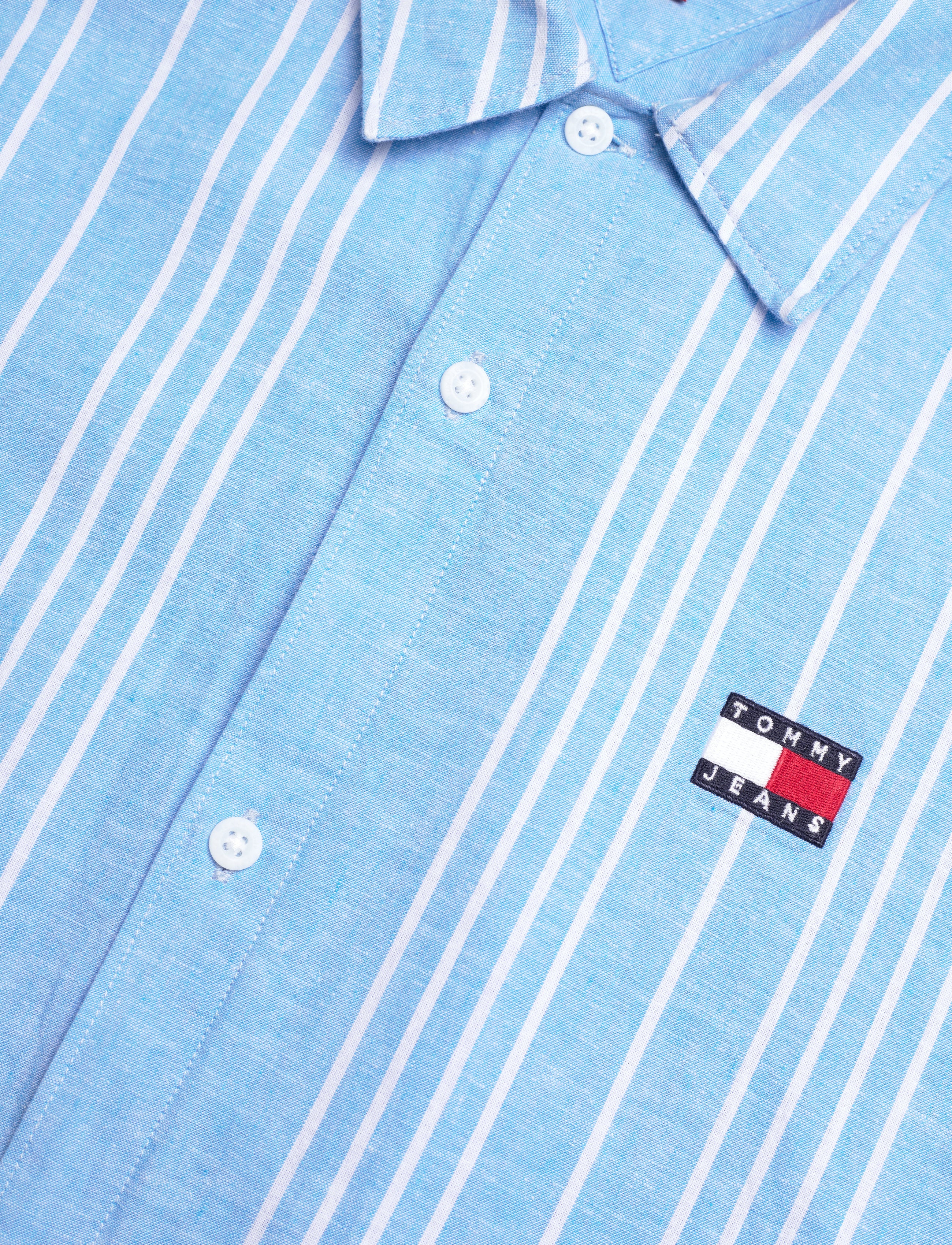 Tommy Hilfiger Men\'s TJM Classic Linen Mini Stripe Skysail/Multi Shirt