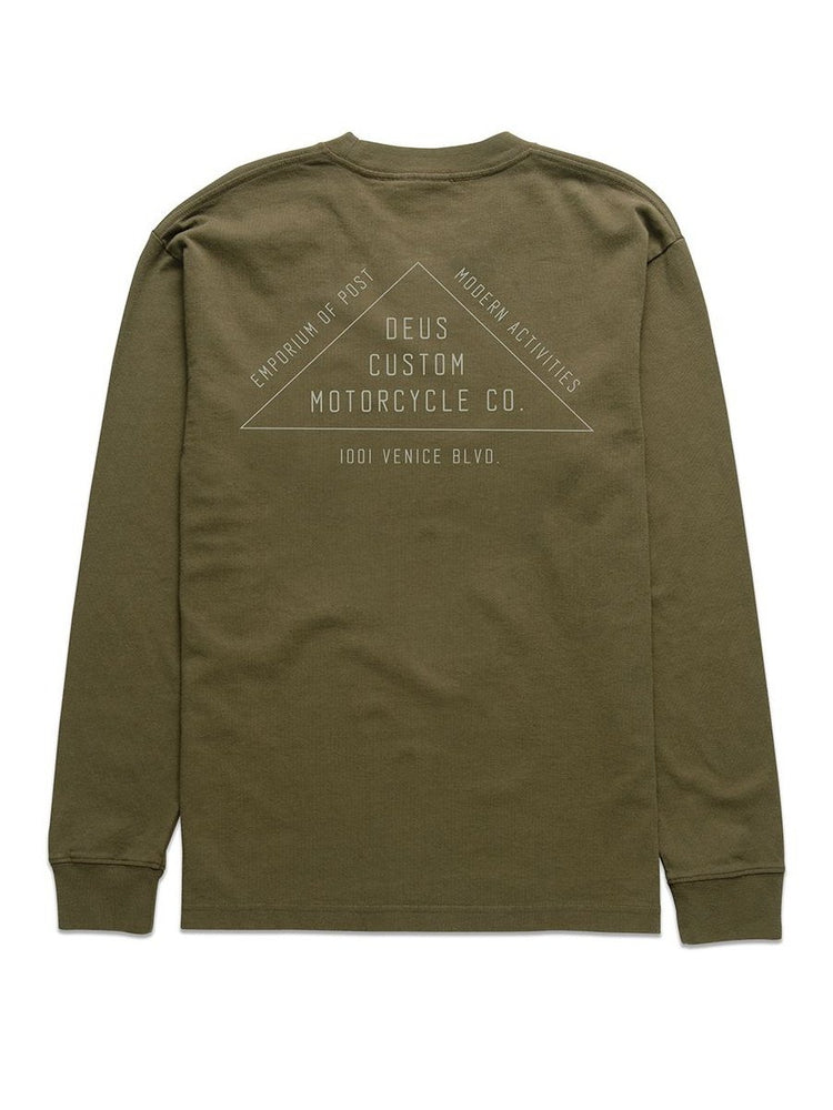 Deus Mens Parrallels Long Sleeve T-Shirt Olive Drab DMW2011240.