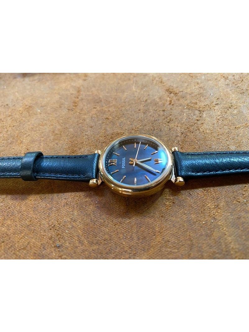 APLAZE | Fossil Carlie Mini Three-Hand Black Leather Watch Rose