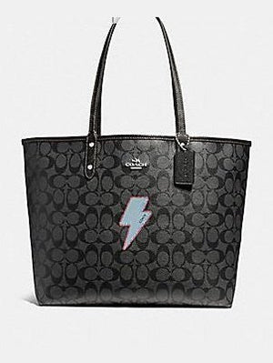 Coach Reversible City Tote With Lightning Bolt Shoulder Bag Black F225