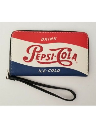Coach Women's Limited Edition Pepsi Cola Zip Wallet With Black Smooth Leather Purse Motif Mult F26389.