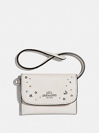 Coach Women's Card Pouch With Celestial Studs Silver/Chalk F29323.