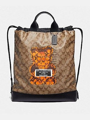 Coach Terrain Drawstring Signature Canvas With Vandal Gummy Backpack Tan F76805.