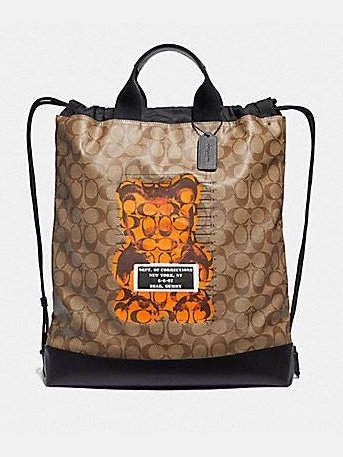 Coach Terrain Drawstring Signature Canvas With Vandal Gummy Backpack Tan F76805.