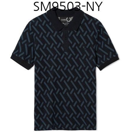 FRED PERRY X Raf Simons Abstract Jacquard Collaboraion Pique Shirt Navy SM9503.