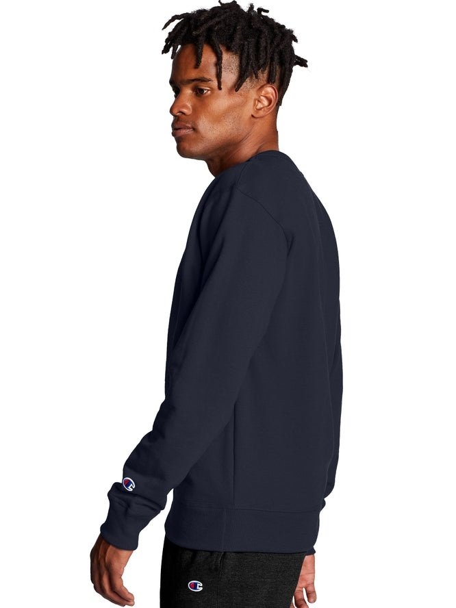 Champion Powerblend Fleece Crew Script Logo Navy GF88H Y06794 NYC.