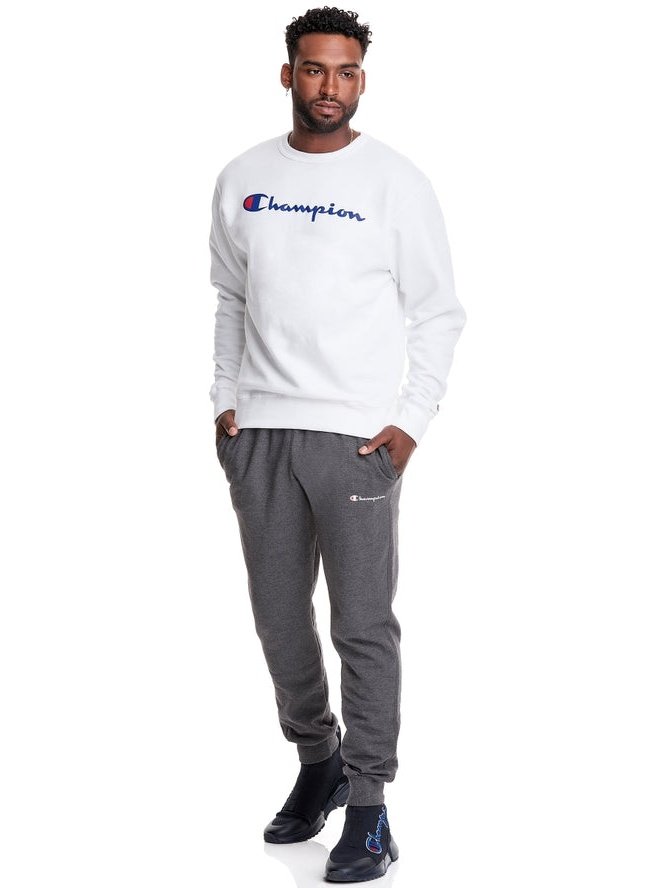 Champion Powerblend Fleece Crew Script Logo White GF88H Y06794 WHC