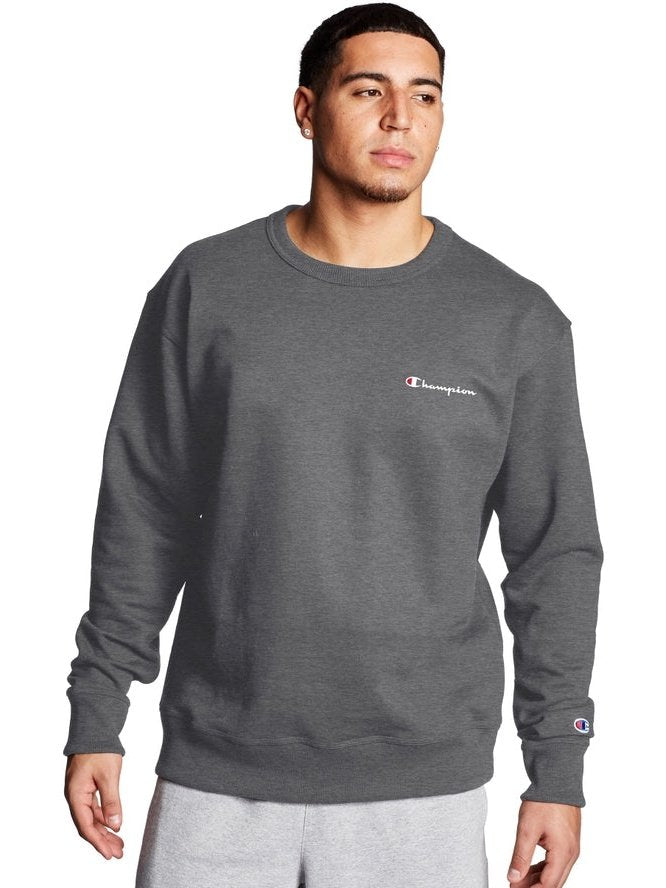 Champion Powerblend Fleece Crew Script Logo Granite Heather GF88H Y08160 0OC.