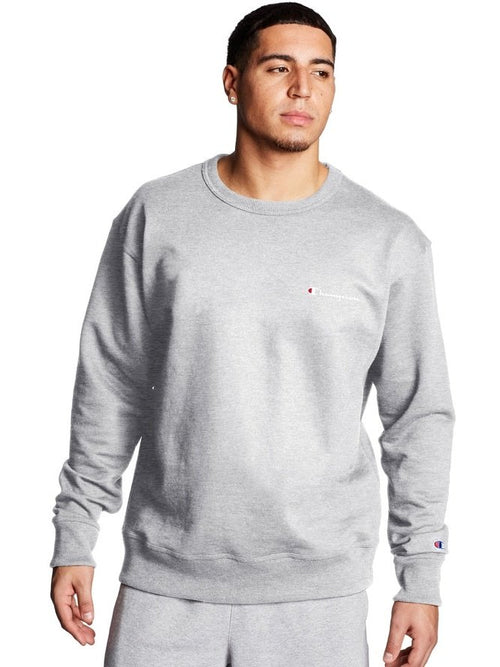 APLAZE | Champion Powerblend Fleece Crew Script Logo Oxford Gray