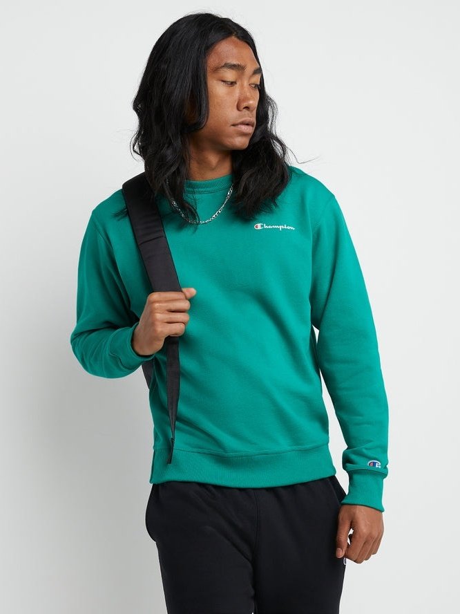 Champion Powerblend Fleece Crew Script Logo Green Vine GF88H Y08160 VZ