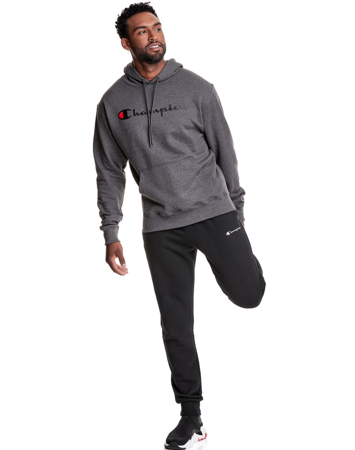 Champion Men's Powerblend Fleece Hoodie Script Logo Granite Heather GF