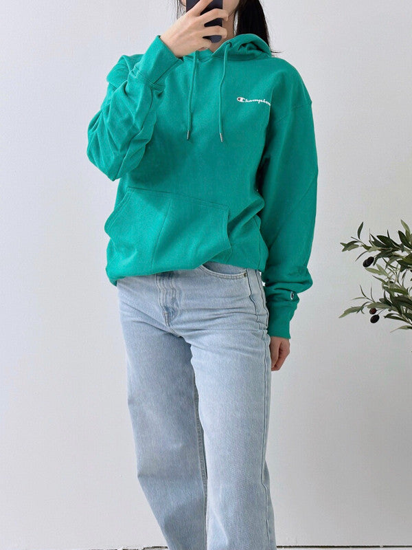 Champion Powerblend Fleece Hoodie Script Logo Green Reef GF89H Y08160 AM0G - APLAZE