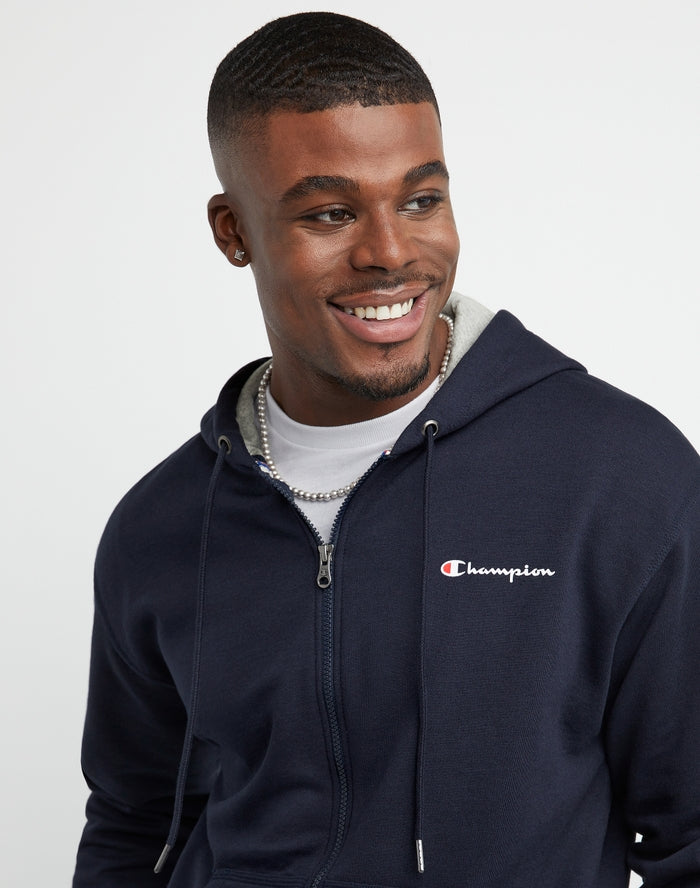 Champion Men s Powerblend Full Zip Fleece Hoodie S Navy