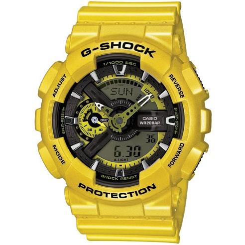 G-SHOCK Casio G-Shock Yellow Analog Digital Dial Resin Quartz Mens Watch in Yellow GA110NM-9A.