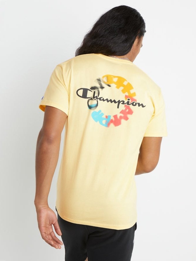 Champion Mens Classic Script And Circle Logo Graphic T-Shirt Sunbeam Glow GT23H 586D6A DRZ.