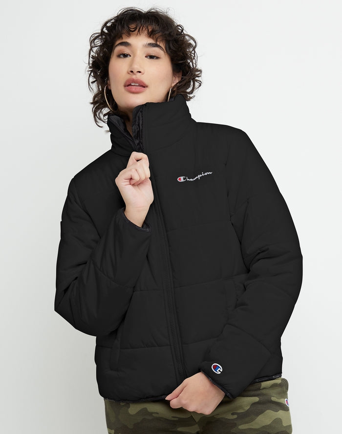 Champion Women's Puffer Jacket Black J4669 586UHA 001 - APLAZE