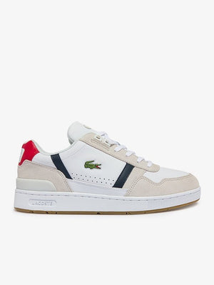 Lacoste Men's T-Clip Tricolor Leather and Suede Sneakers White/Navy/Red 40SMA0048 407.