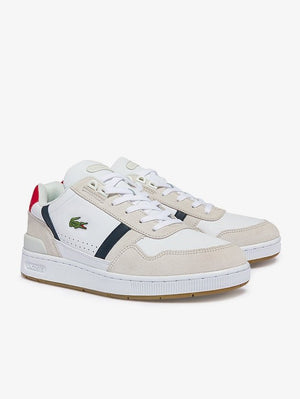 Lacoste Men's T-Clip Tricolor Leather and Suede Sneakers White/Navy/Red 40SMA0048 407.