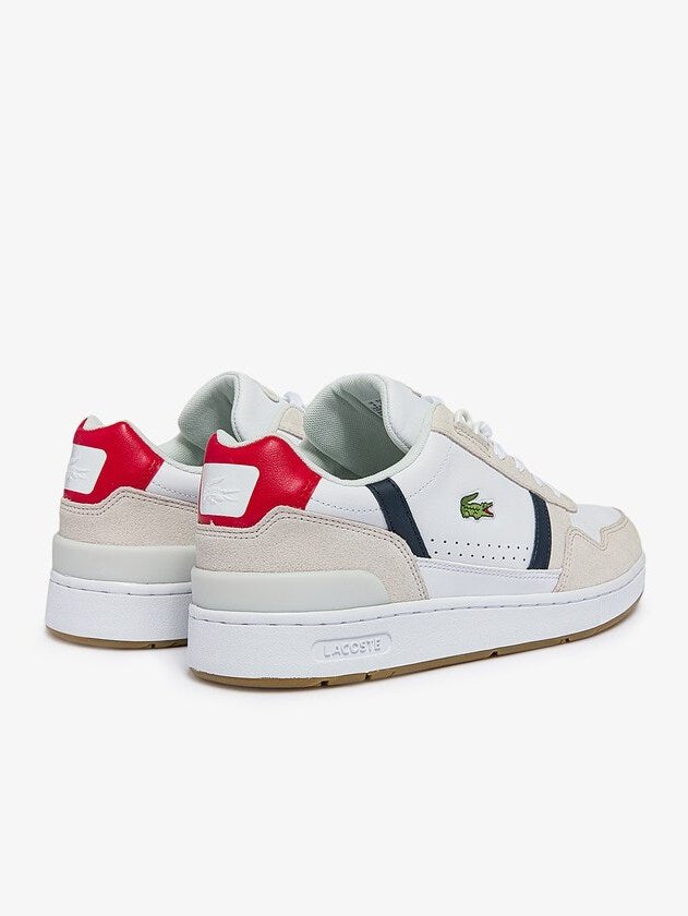 Lacoste Men's T-Clip Tricolor Leather and Suede Sneakers White/Navy/Red 40SMA0048 407.