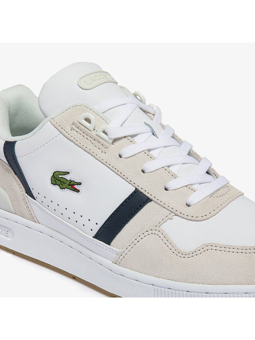 Lacoste Men's T-Clip Tricolor Leather and Suede Sneakers White/Navy/Red 40SMA0048 407.