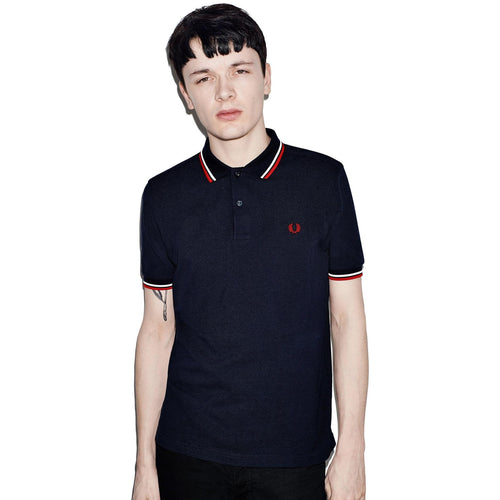 APLAZE | FRED PERRY SLIM FIT TWIN TIPPED SHIRT M3600-471 NAVY/ WHITE