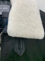 Michael Kors Prima Genuine Shearling Flight Leather Jacket Black M54617.