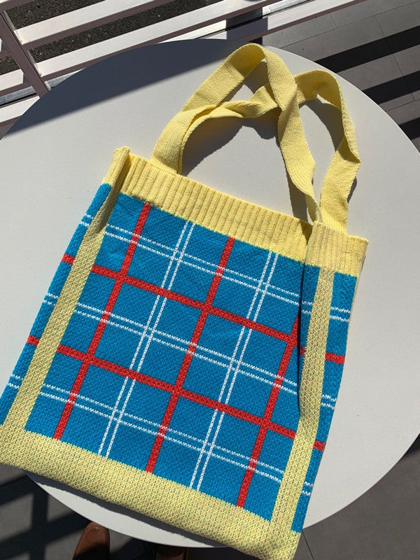 Jobber Check Pattern Knit Tote Yellow MMA7407.