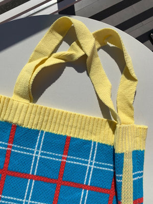 Jobber Check Pattern Knit Tote Yellow MMA7407.