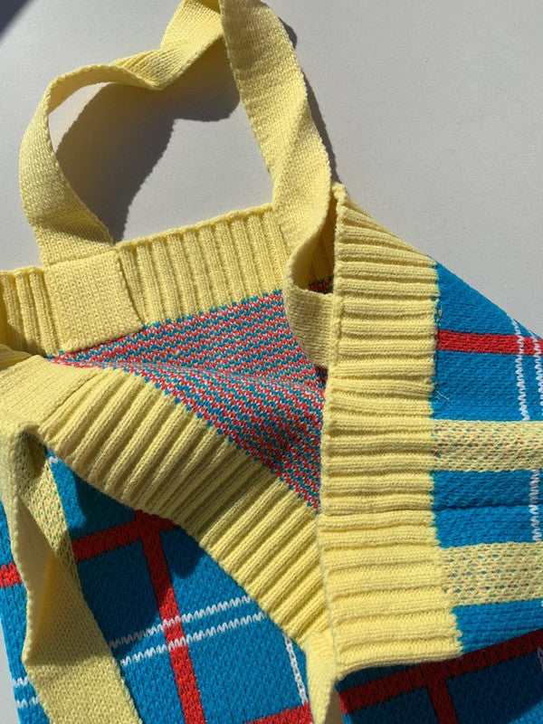 Jobber Check Pattern Knit Tote Yellow MMA7407.
