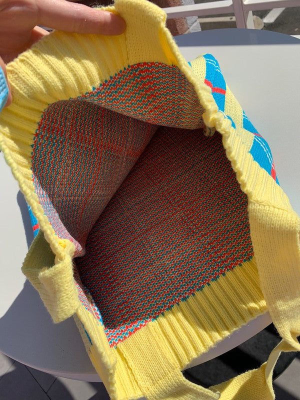 Jobber Check Pattern Knit Tote Yellow MMA7407.