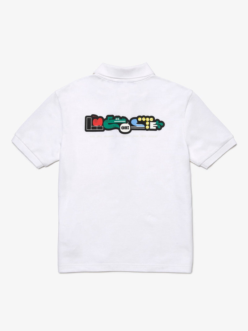 Lacoste Boys' Lacoste Fun Print Cotton Pique Polo T-Shirt White PJ3181-51 001.