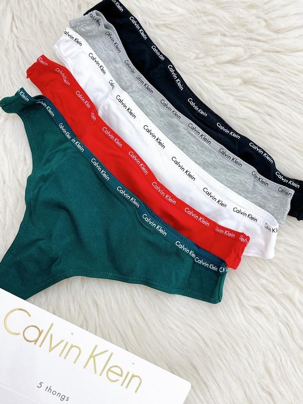 Calvin Klein Women's Signature Cotton Thong 5 Pack Panty White/Black/G