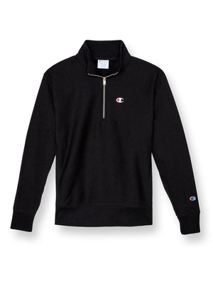 Champion Men's Reverse Weave Quarter Zip Embroidered C Logo Sweatshirt Black S6873 549967 003.
